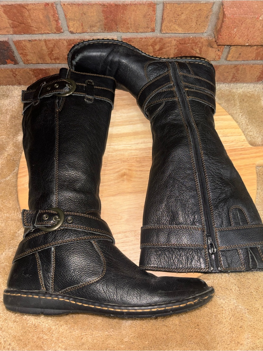 b.o.c. Black Leather Classic Knee-High Riding Moto Boots Buckle Accents Size 10